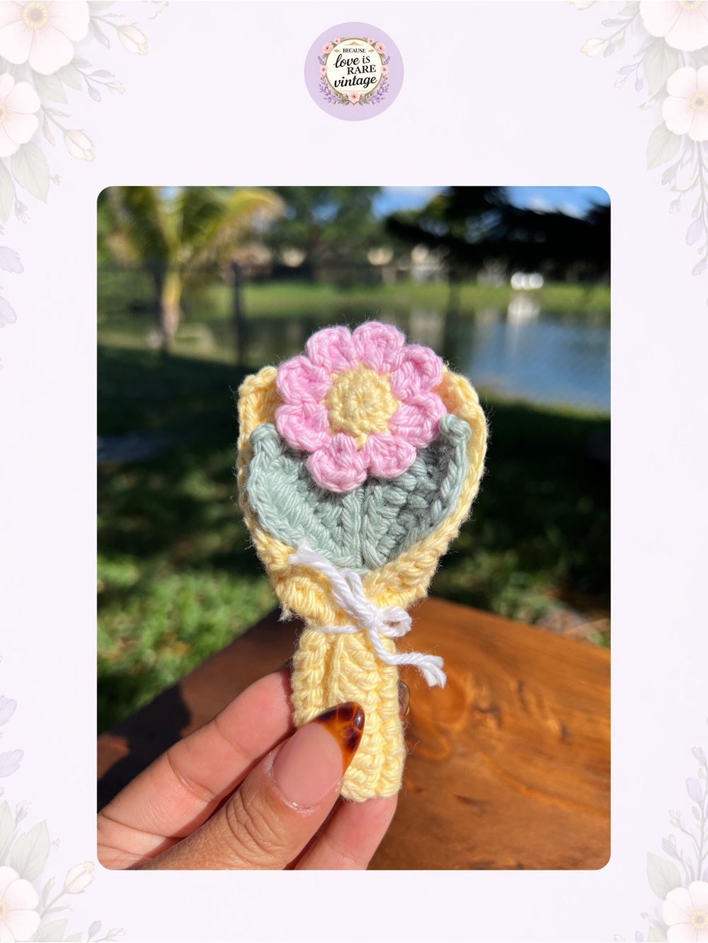 Crochet Daisy Flower • Pink, Green & Yellow Mini Bouquet